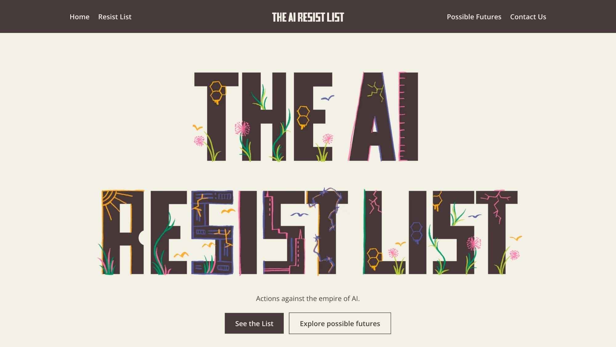 Die "The AI Resist List" Homepage