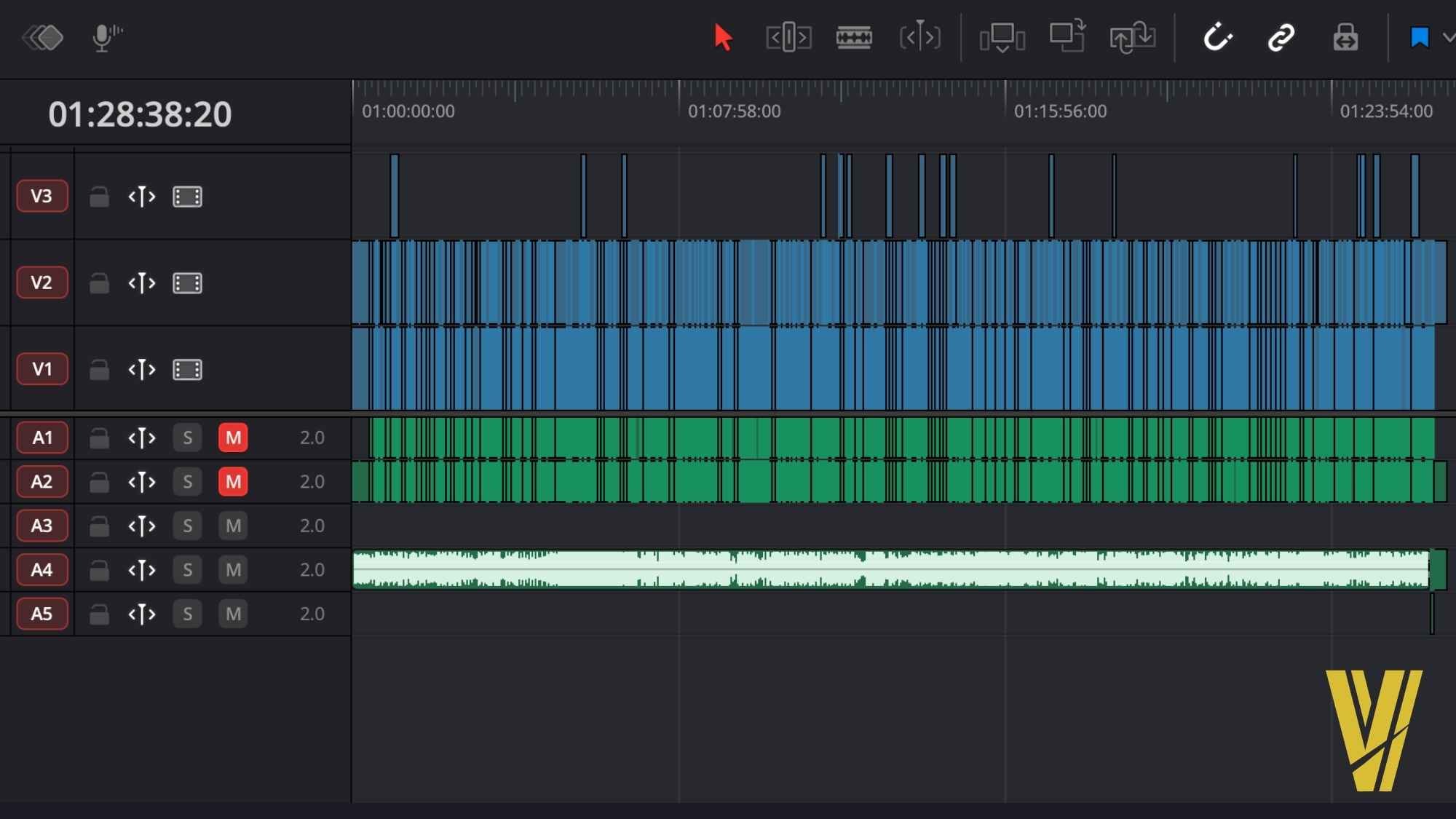 DaVinci Resolve Studio Timeline einer Values & Ventures-Episode