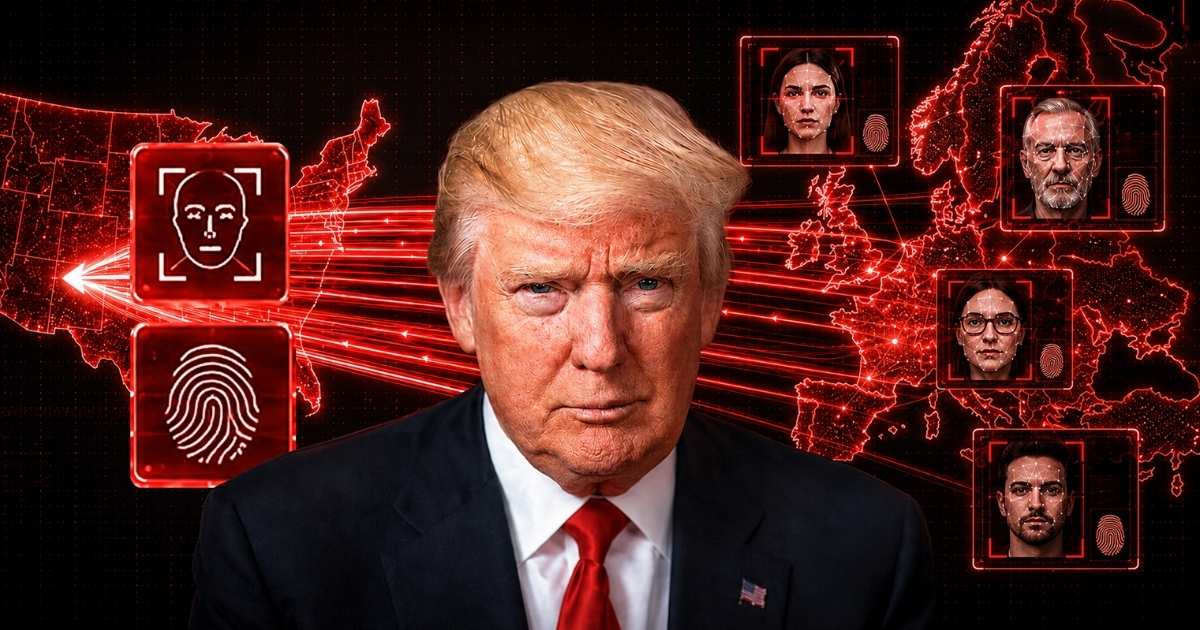 Donald Trump und Gesichter von Menschen aus Europa.