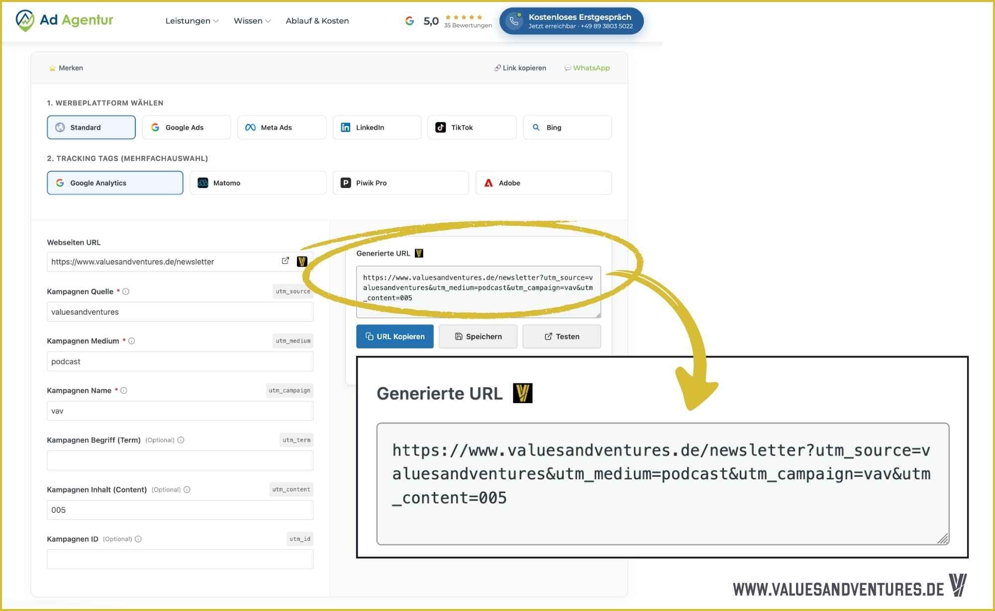 Der UTM-Generator der Ad Agentur.