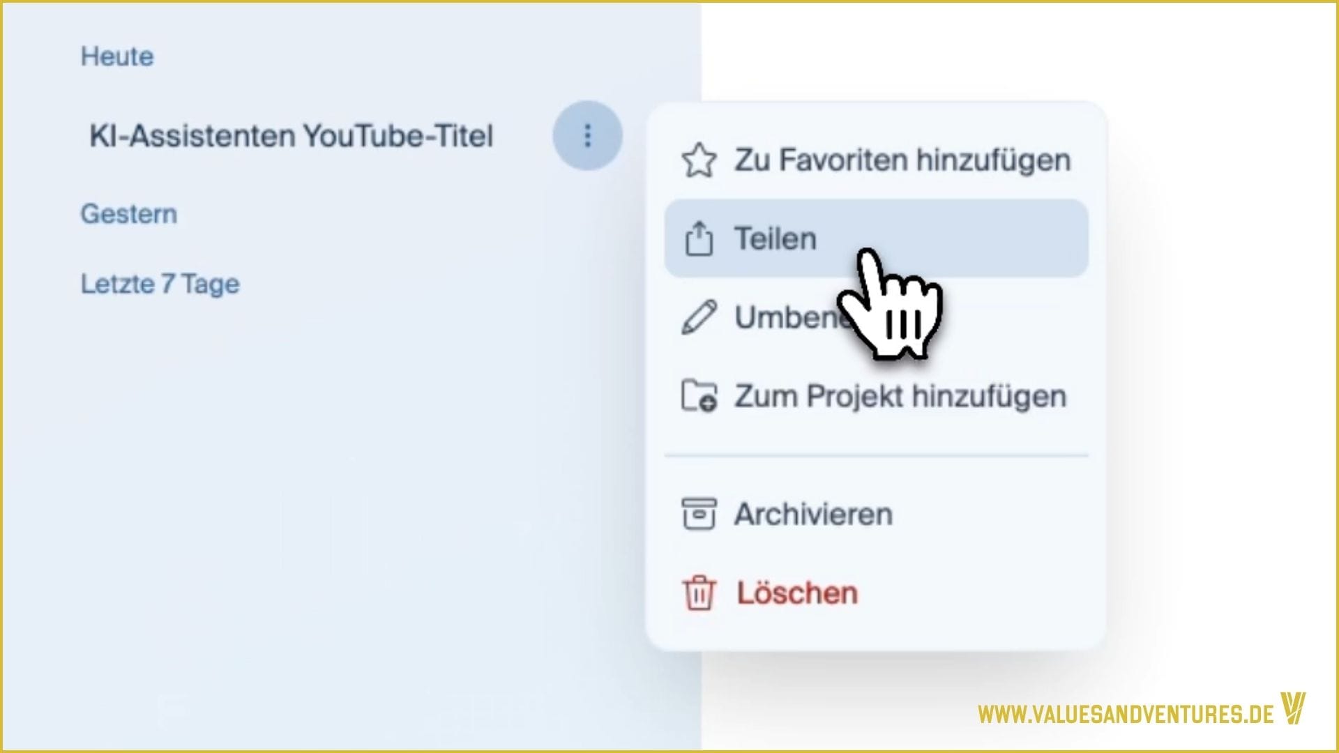 Weitere Funktionen in der Seitenleiste von Euria.