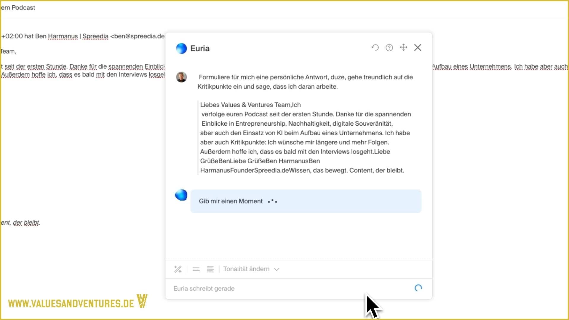 Euria formuliert eine E-Mail direkt in Infomaniaks E-Mail-Lösung.
