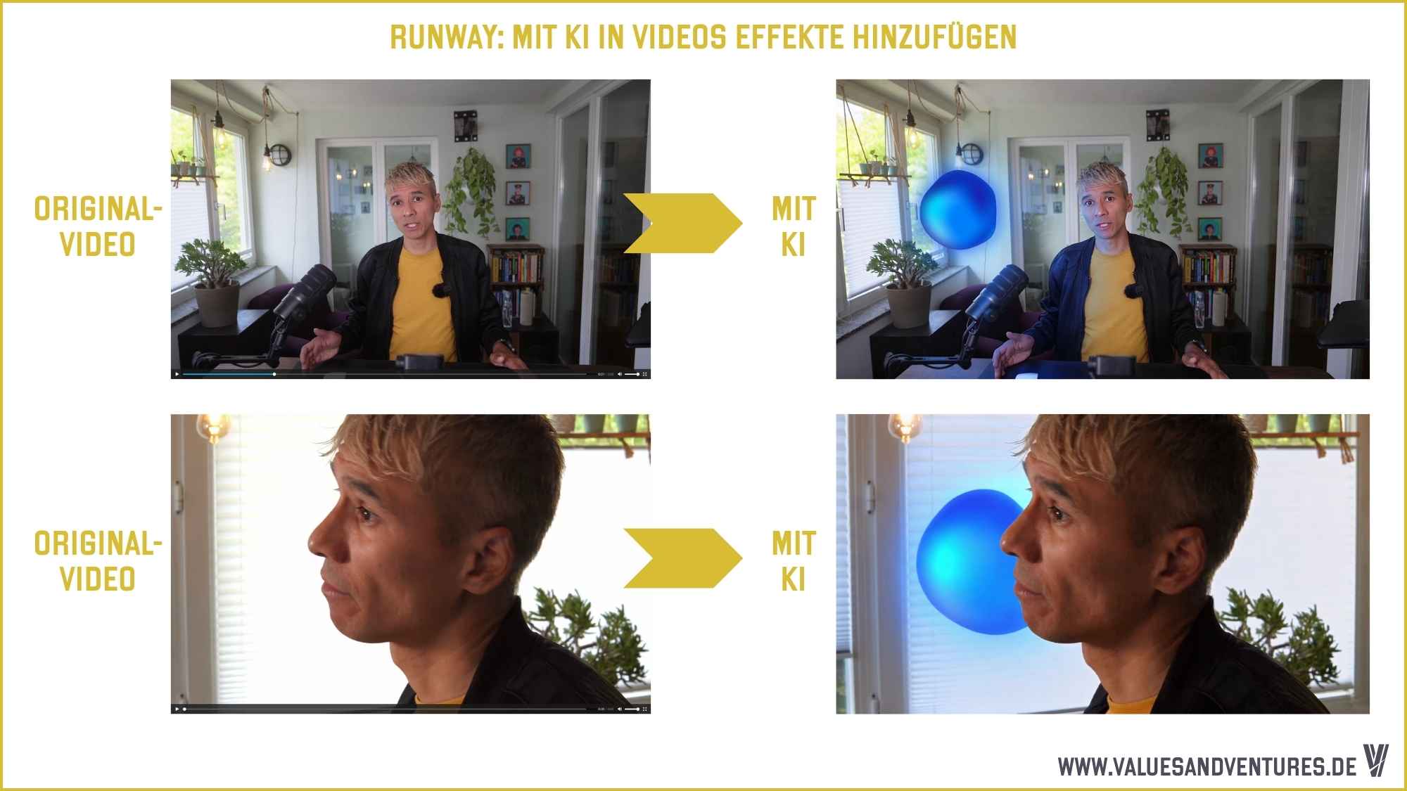 Vergleich: Vor und nach der Bearbeitung des Videos mit der Runway KI.
