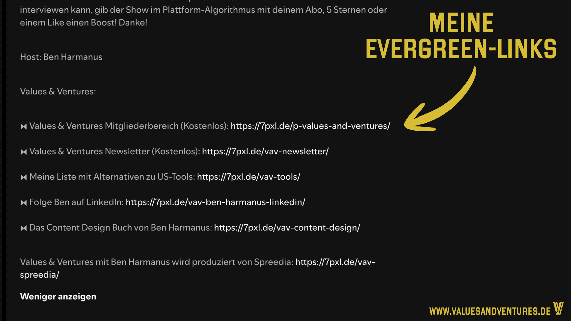 Spotify Show Notes von Values & Ventures.