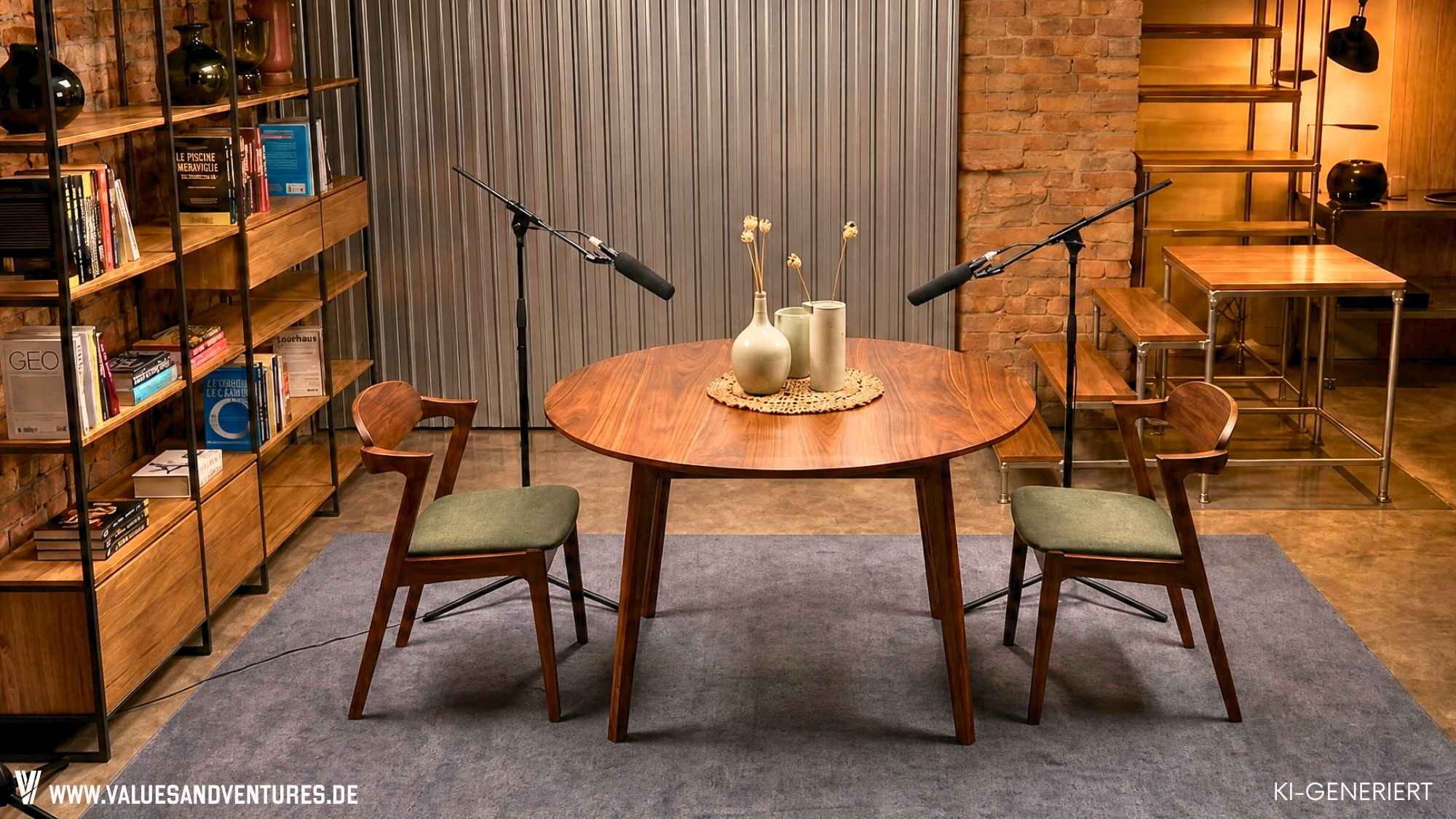 Ein KI-generiertes Bild des Values & Ventures Podcast Studios.