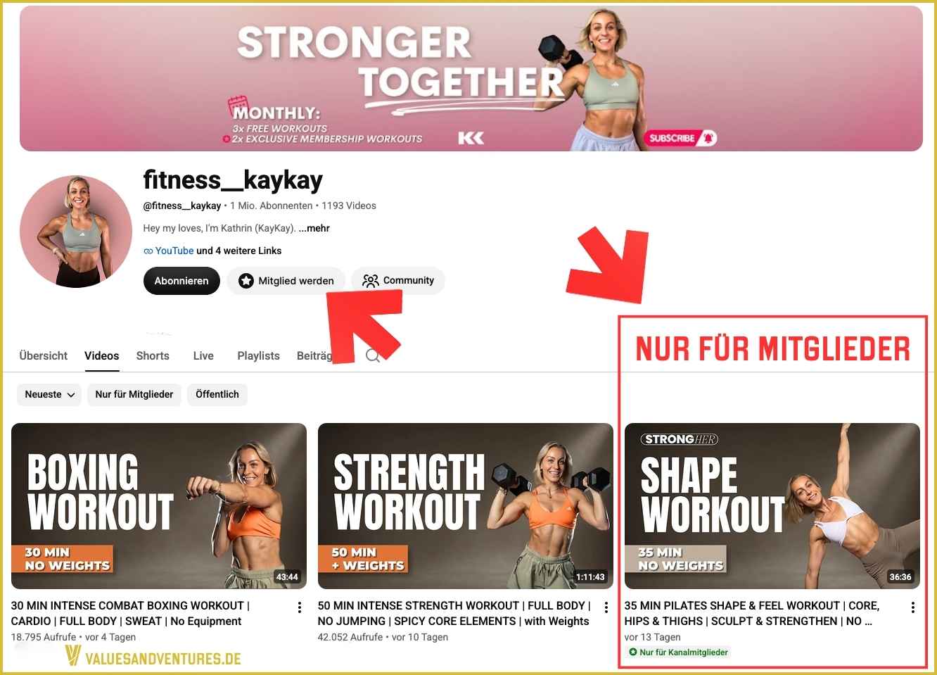 Der YouTube-Kanal von fitness_kaykay.