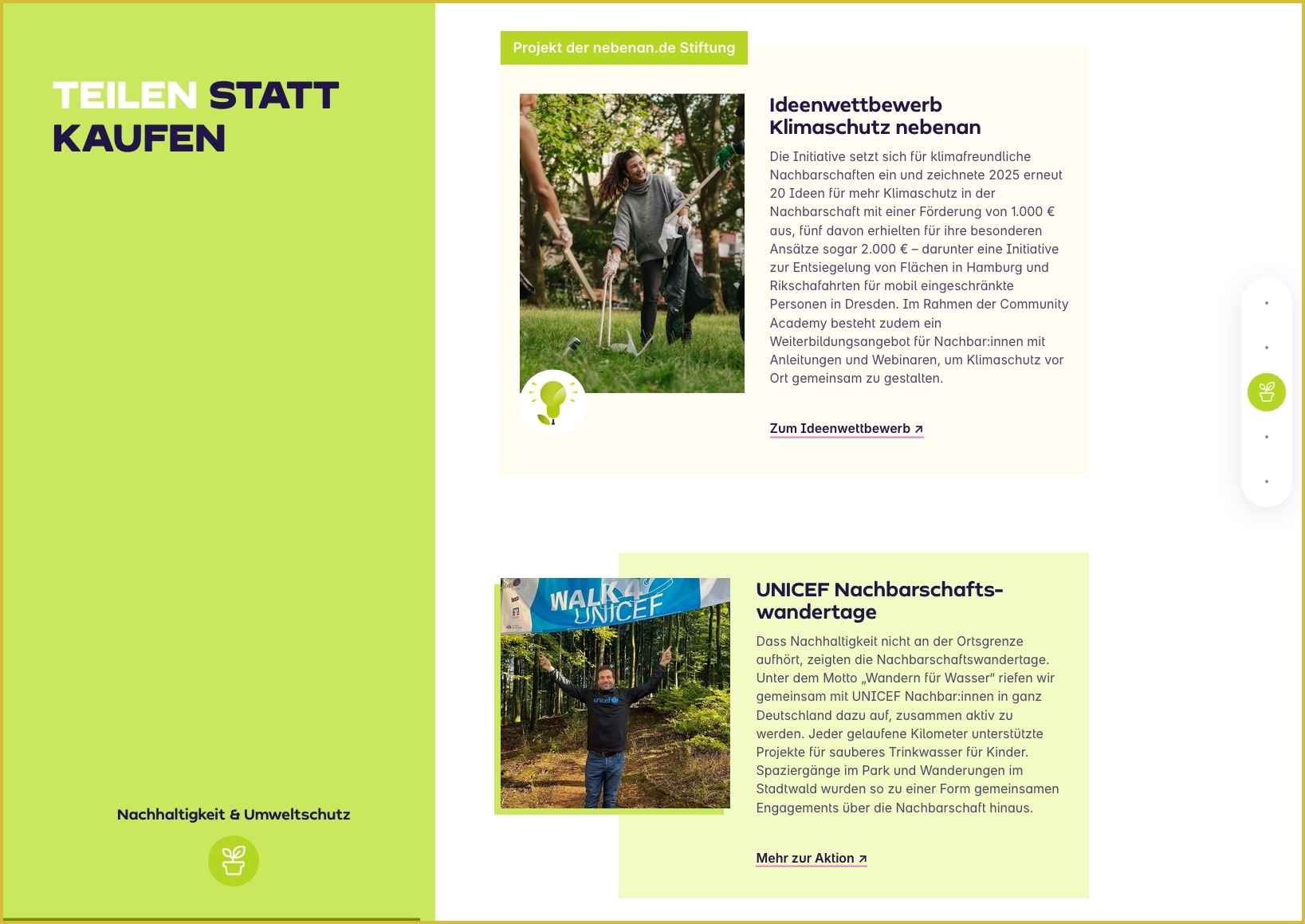 Nachhaltigkeit und Umweltschutz im Wirkungsbericht von nebenan.de.