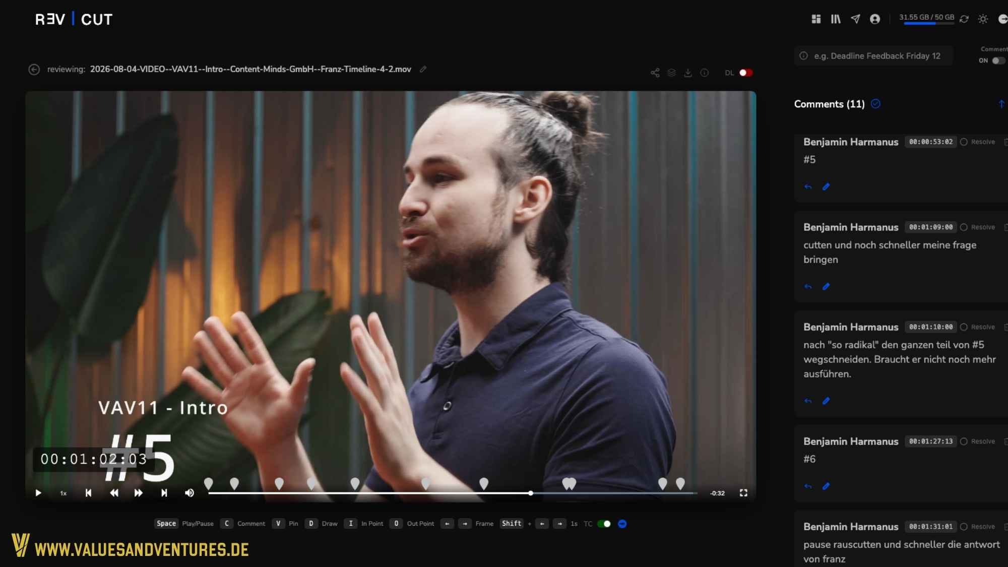 Investiere viel Zeit in die Video Review des Intros. Screenshot: RevCut.
