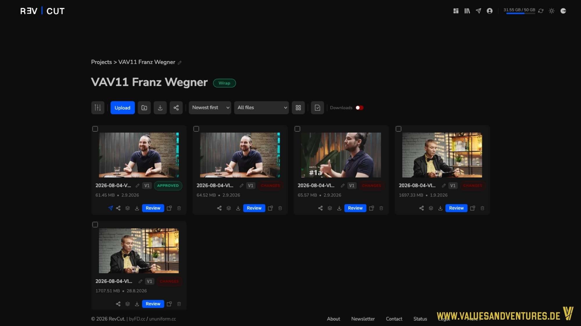 Ein Projekt im Video Review Tool RevCut.