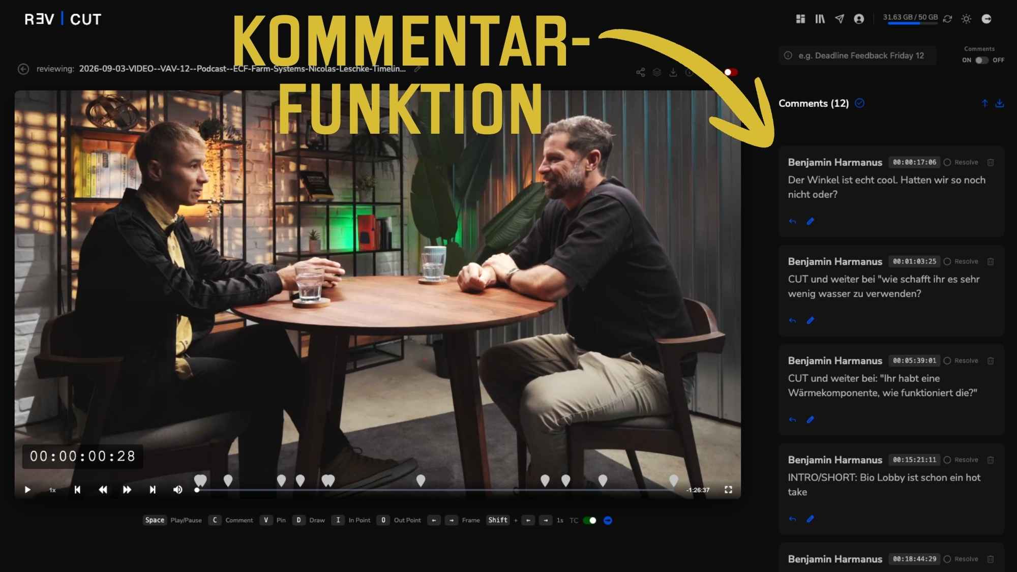 Die Kernfunktion in Video Review Tools ist die Kommentar-Funktion.
