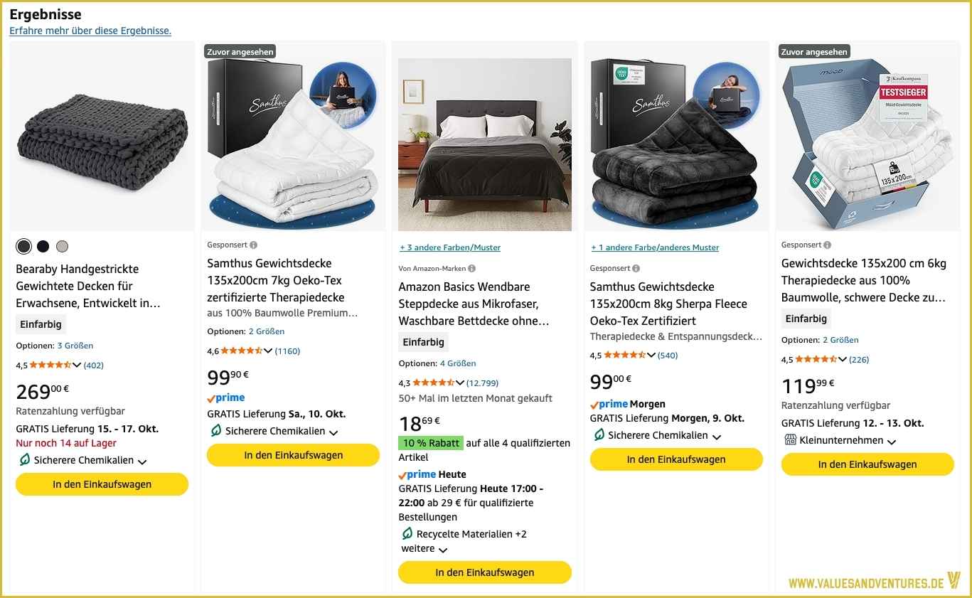 Die Bearaby Gewichtsdecke auf Amazon.de.