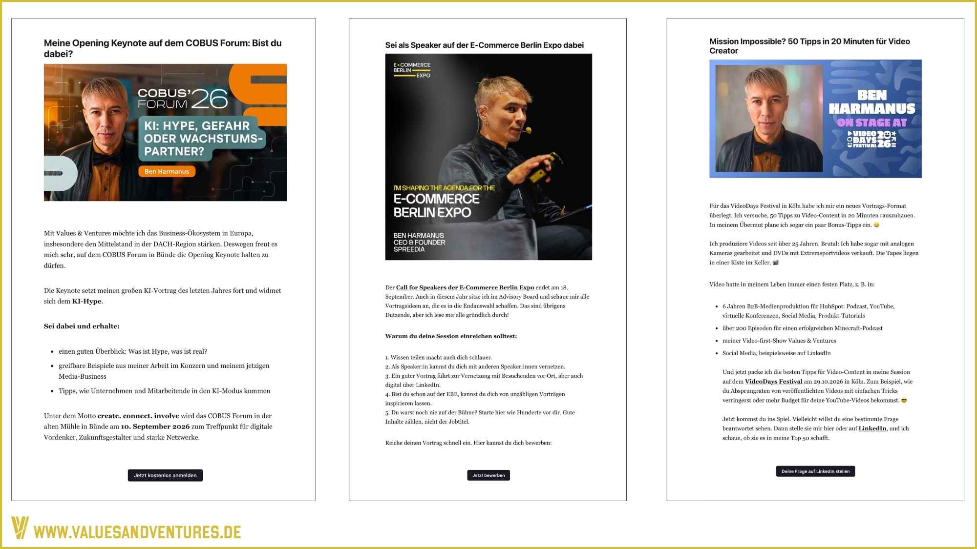 Event-Promotion im Values & Ventures Blog und Newsletter.
