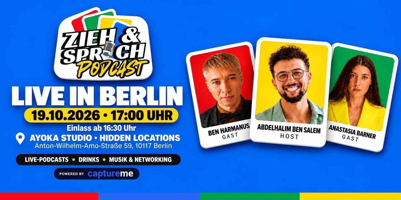 Zieh & Sprich Podcast mit Ben Harmanus, Abdelhalim Ben Salem und Anastasia Barner.