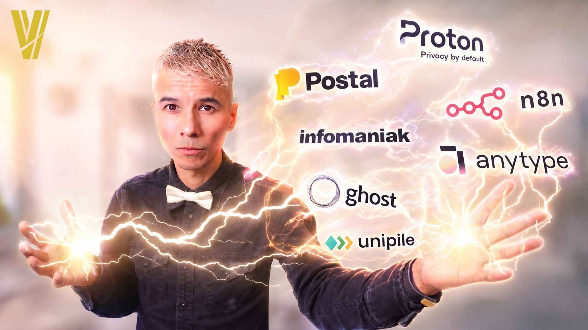 Ben Harmanus hält die Disruptoren der Zukunft in der Hand: Postal, Proton, infomaniak, n8n, anytype, ghost, unipile