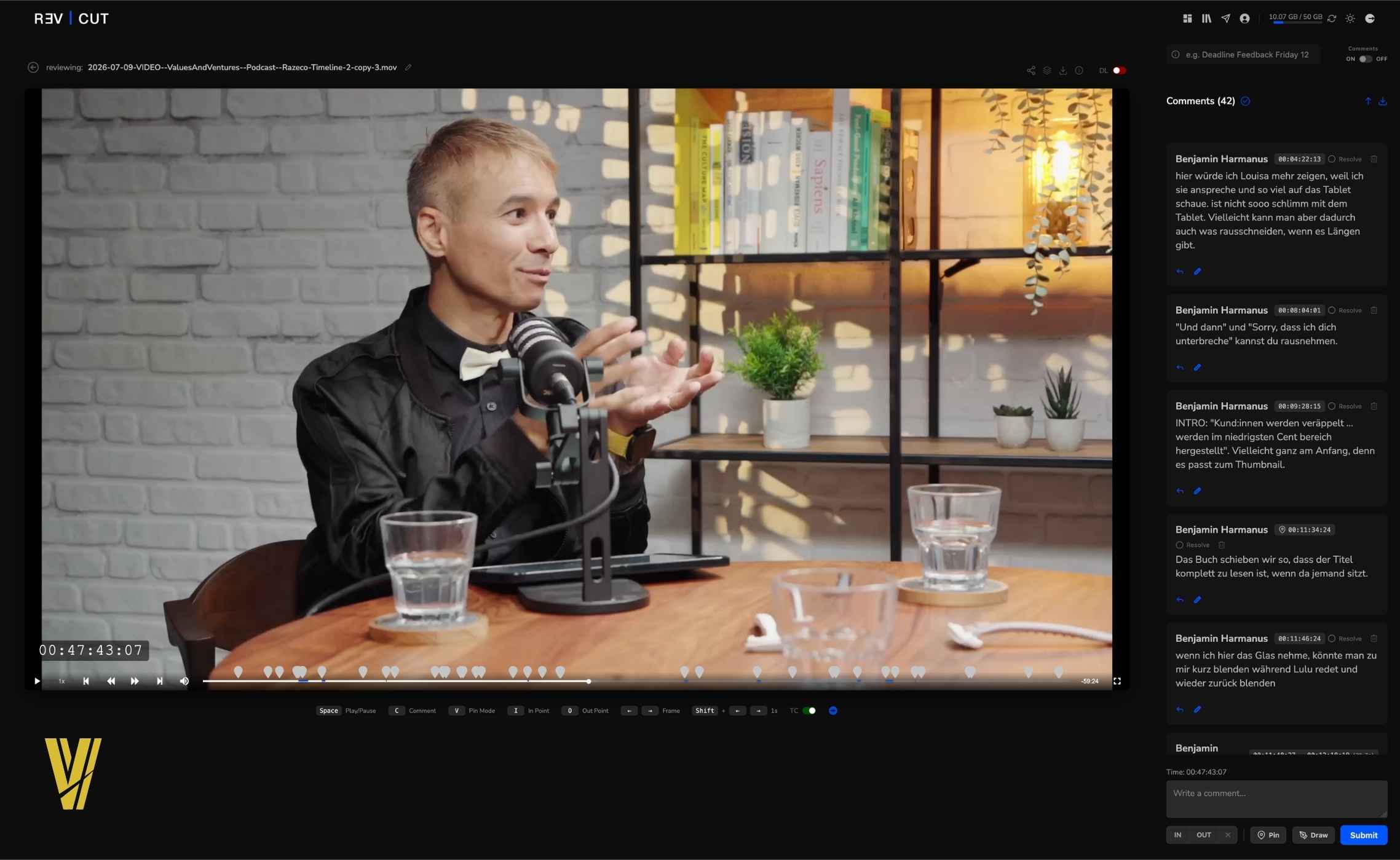 Values & Ventures mit Ben Harmanus im Video Review Tool RevCut.