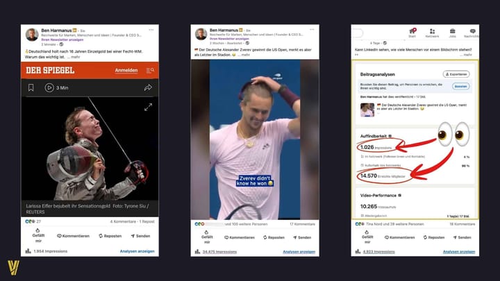 LinkedIn-Posts über erfolgreiche deutsche Sportler.